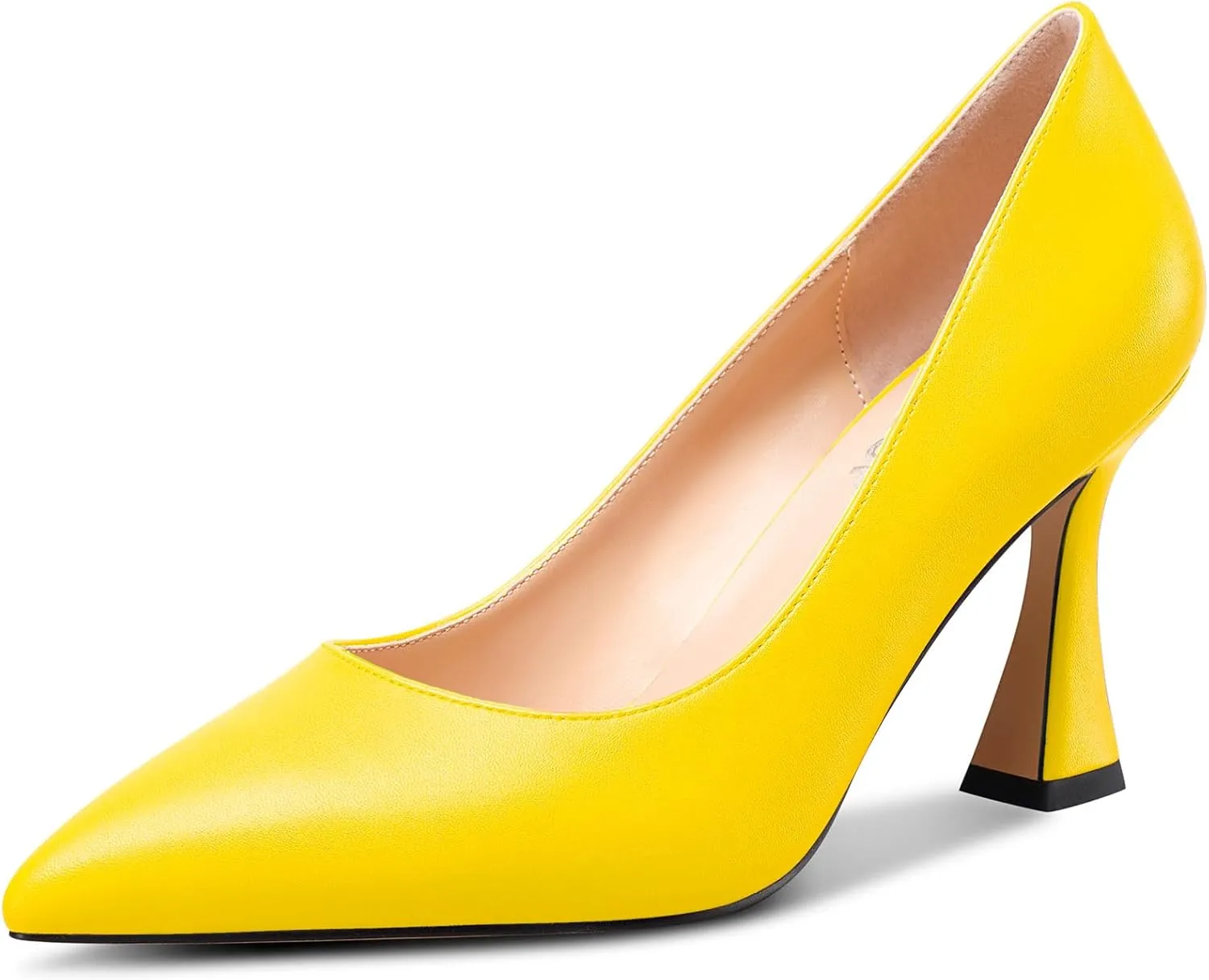 NobleOnly Womens Mid Heel Slip-on Close Pointed Toe Basic Classic Dress Pumps Casual Office Summer Shoes 3.3 Inches Heels