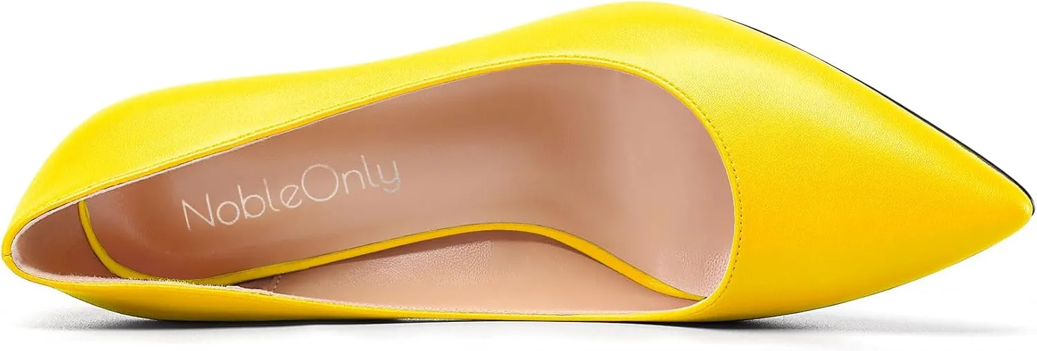 NobleOnly Womens Mid Heel Slip-on Close Pointed Toe Basic Classic Dress Pumps Casual Office Summer Shoes 3.3 Inches Heels