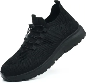 Non Slip Shoes for Men Food Service Waterproof Slip Resistant Sneakers Kitchen Restaurant Chef Work Shoes Breathable Lightweight Comfortable Slip On Footwear Walking Shoes Black