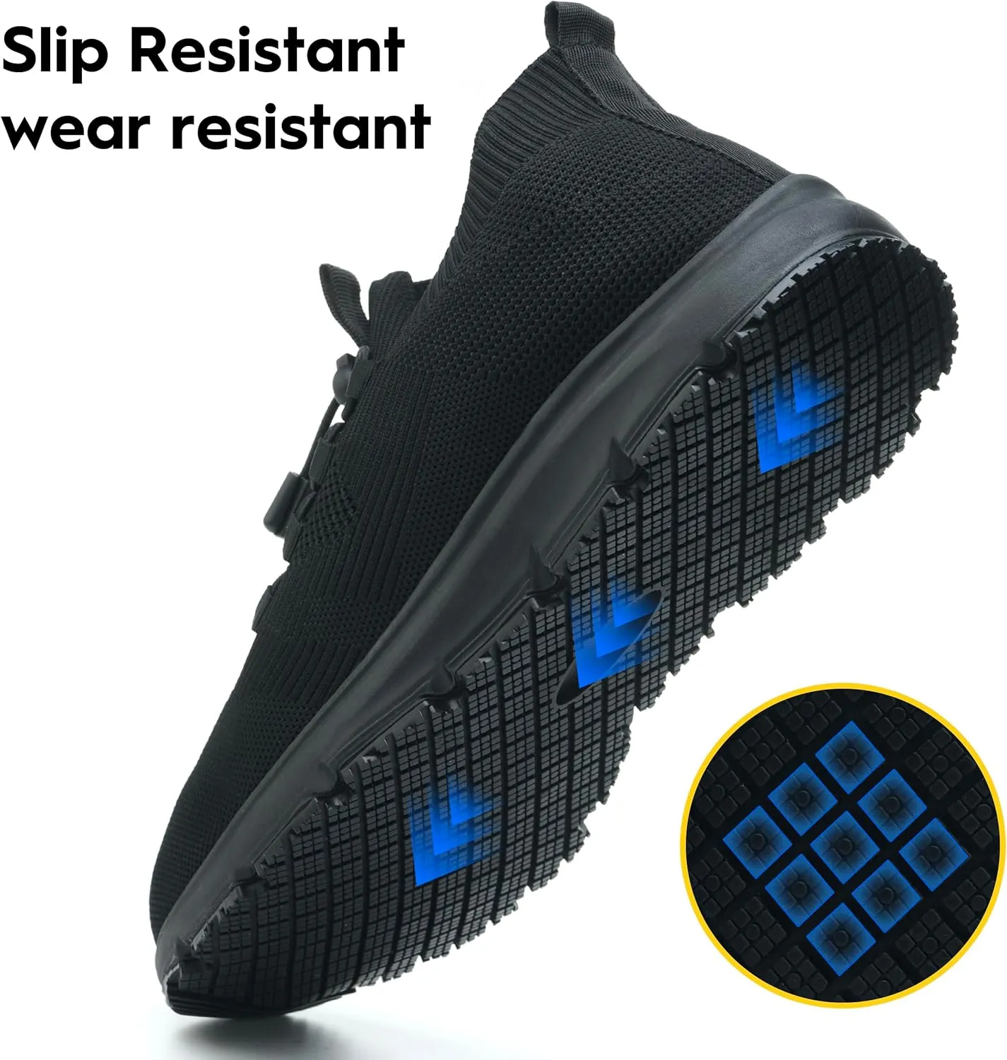 Non Slip Shoes for Men Food Service Waterproof Slip Resistant Sneakers Kitchen Restaurant Chef Work Shoes Breathable Lightweight Comfortable Slip On Footwear Walking Shoes Black