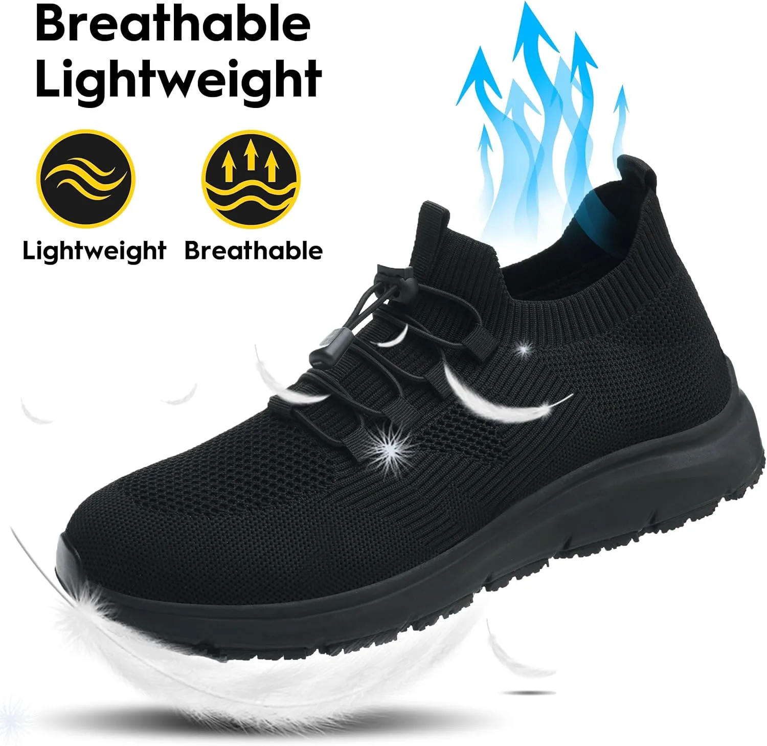 Non Slip Shoes for Men Food Service Waterproof Slip Resistant Sneakers Kitchen Restaurant Chef Work Shoes Breathable Lightweight Comfortable Slip On Footwear Walking Shoes Black