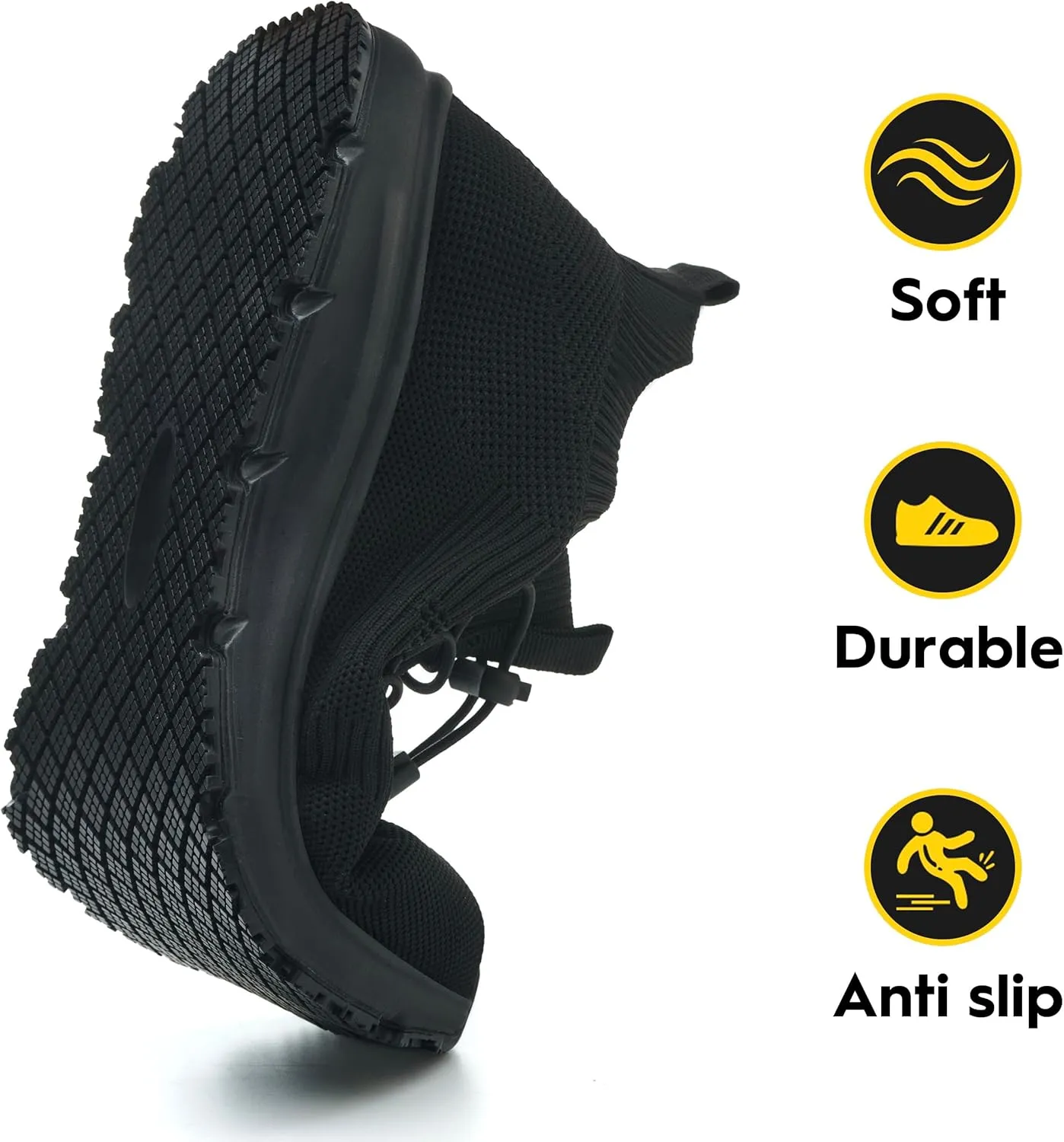 Non Slip Shoes for Men Food Service Waterproof Slip Resistant Sneakers Kitchen Restaurant Chef Work Shoes Breathable Lightweight Comfortable Slip On Footwear Walking Shoes Black