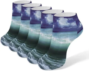 Ocean Wave Ankle No Show Socks Soft Loafer Socks Low Cut Non Slip Flat Sock 5 PC