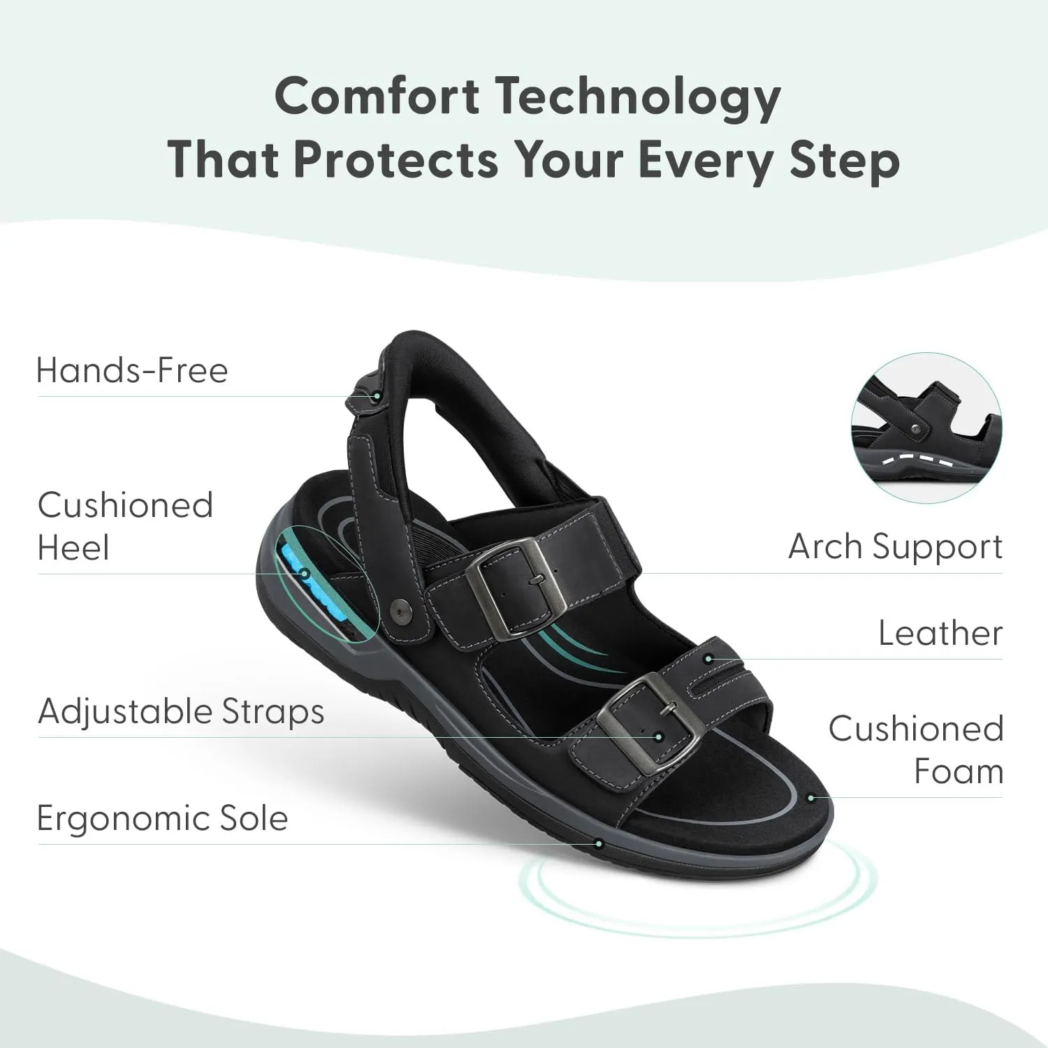 Orthofeet Men's Orthopedic Jupiter Hands-Free Slip-On Sandals