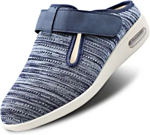 Orthoshoes Women Diabetic Slip on Flat Slide Sandals Adjustable Edema Slide Shoes, Extra Wide Memory Foam Slippers Easy On/Off for Elderly Swollen Bandaged Feet Indoor/Outdoor