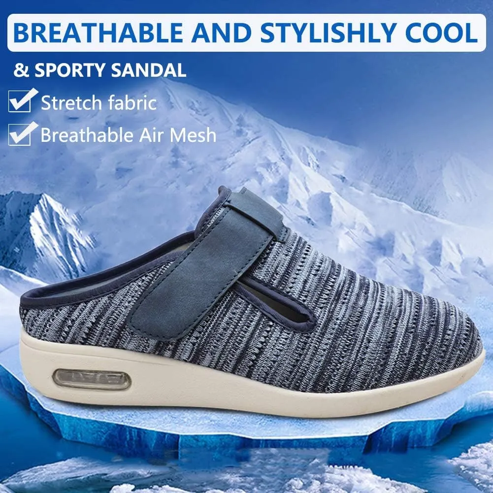 Orthoshoes Women Diabetic Slip on Flat Slide Sandals Adjustable Edema Slide Shoes, Extra Wide Memory Foam Slippers Easy On/Off for Elderly Swollen Bandaged Feet Indoor/Outdoor