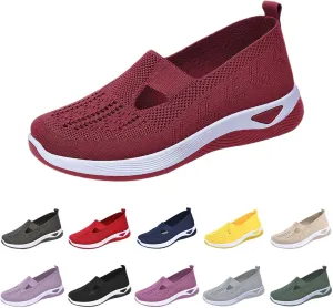 Orthowalk Shoes for Women Orthopedic Arch Support Woven Mesh Breathable Soft Sneakers Slip On Wide Diabetic Footwear