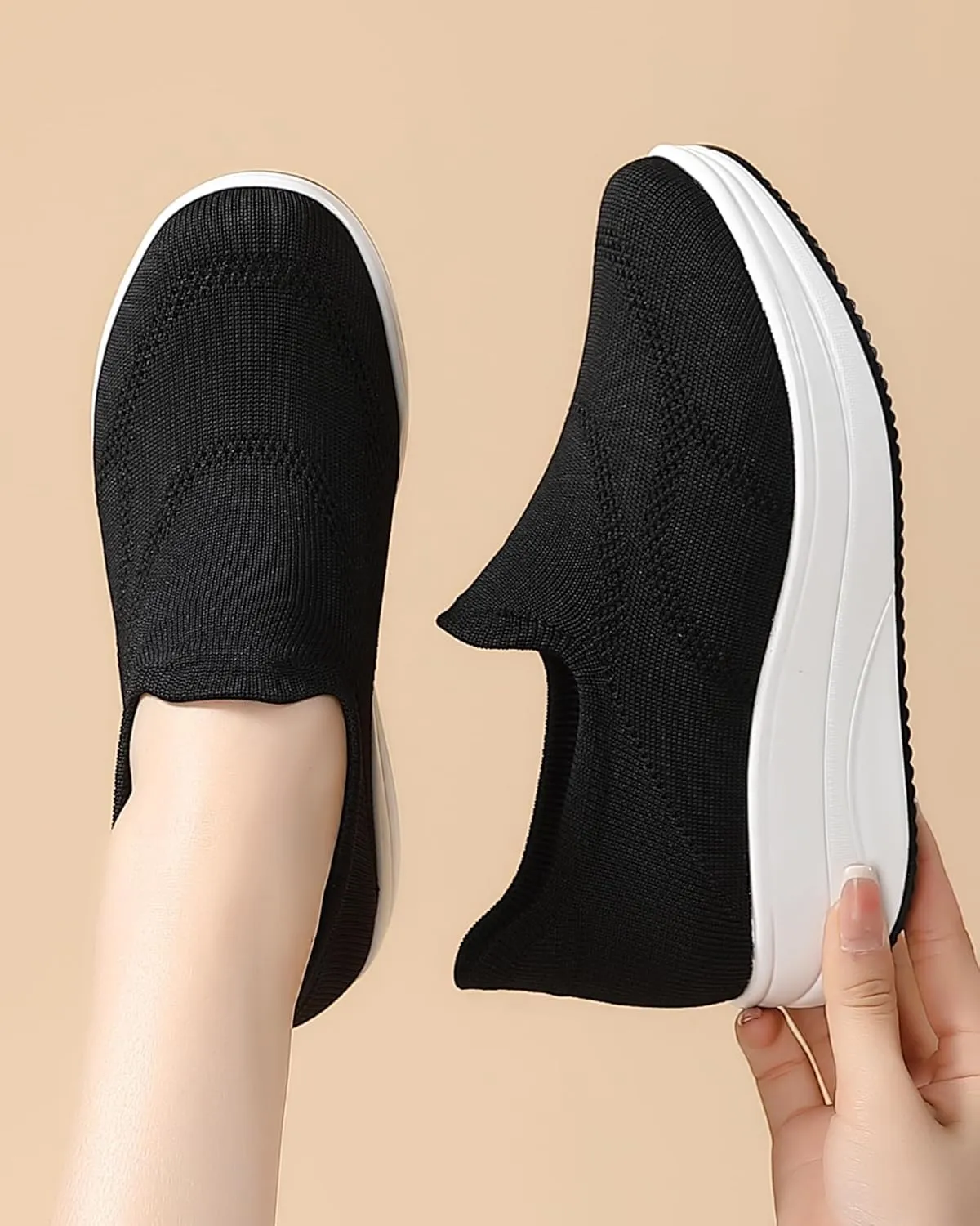Oude Slip On Sneakers Women Comfortable | Womens Orthopedic Slip On Shoes Traveling | 2 Inch Rocker Bottom