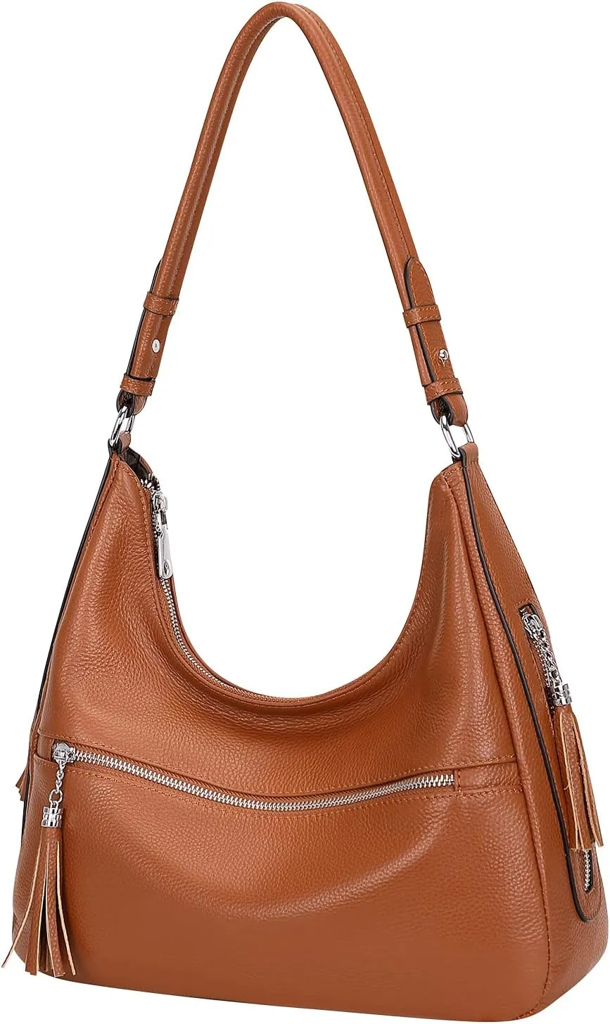 Over Earth Genuine Leather Hobo Bags for Women Medium Soft Purses Casual Shoulder Bag and Handbags