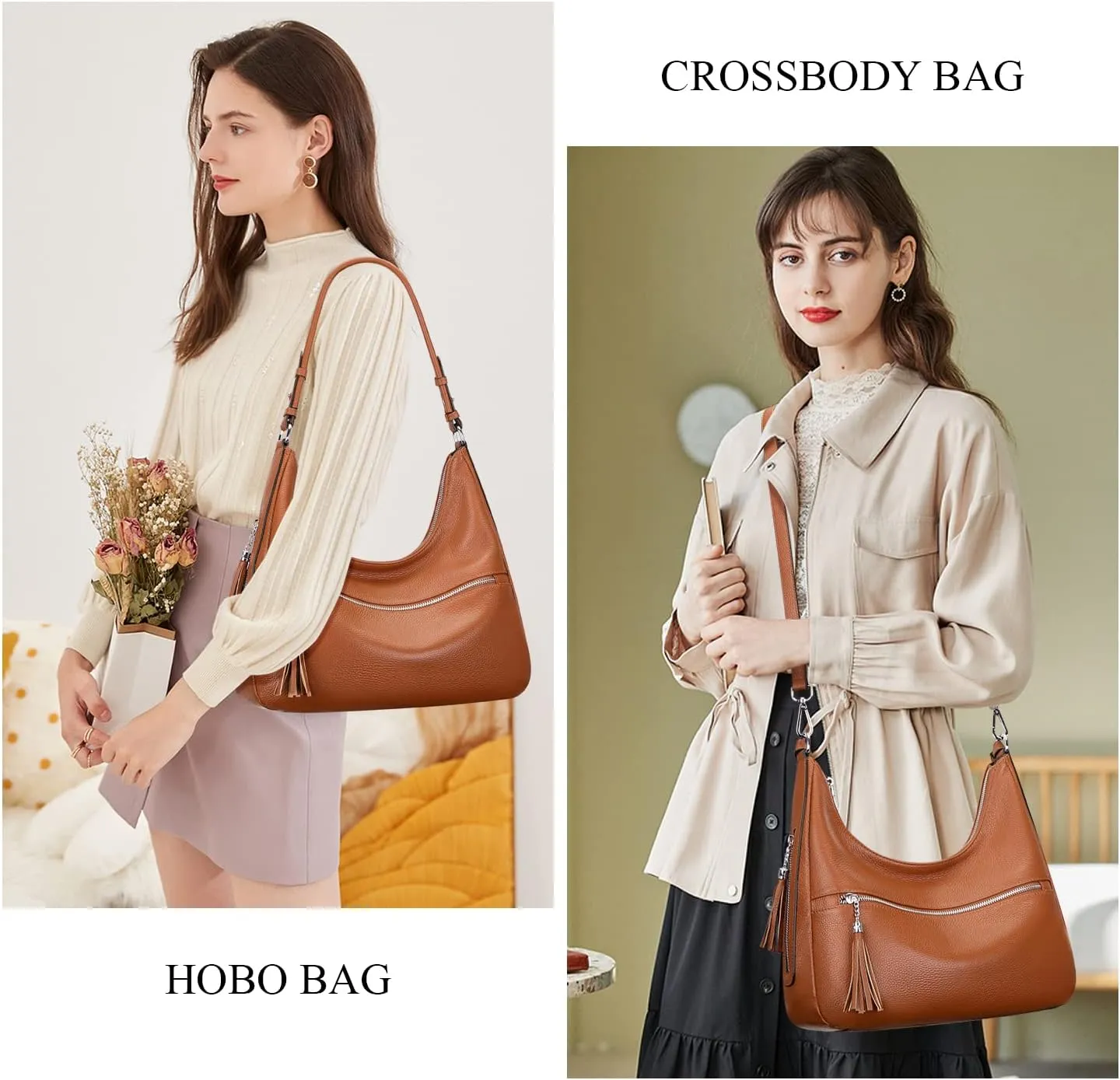 Over Earth Genuine Leather Hobo Bags for Women Medium Soft Purses Casual Shoulder Bag and Handbags