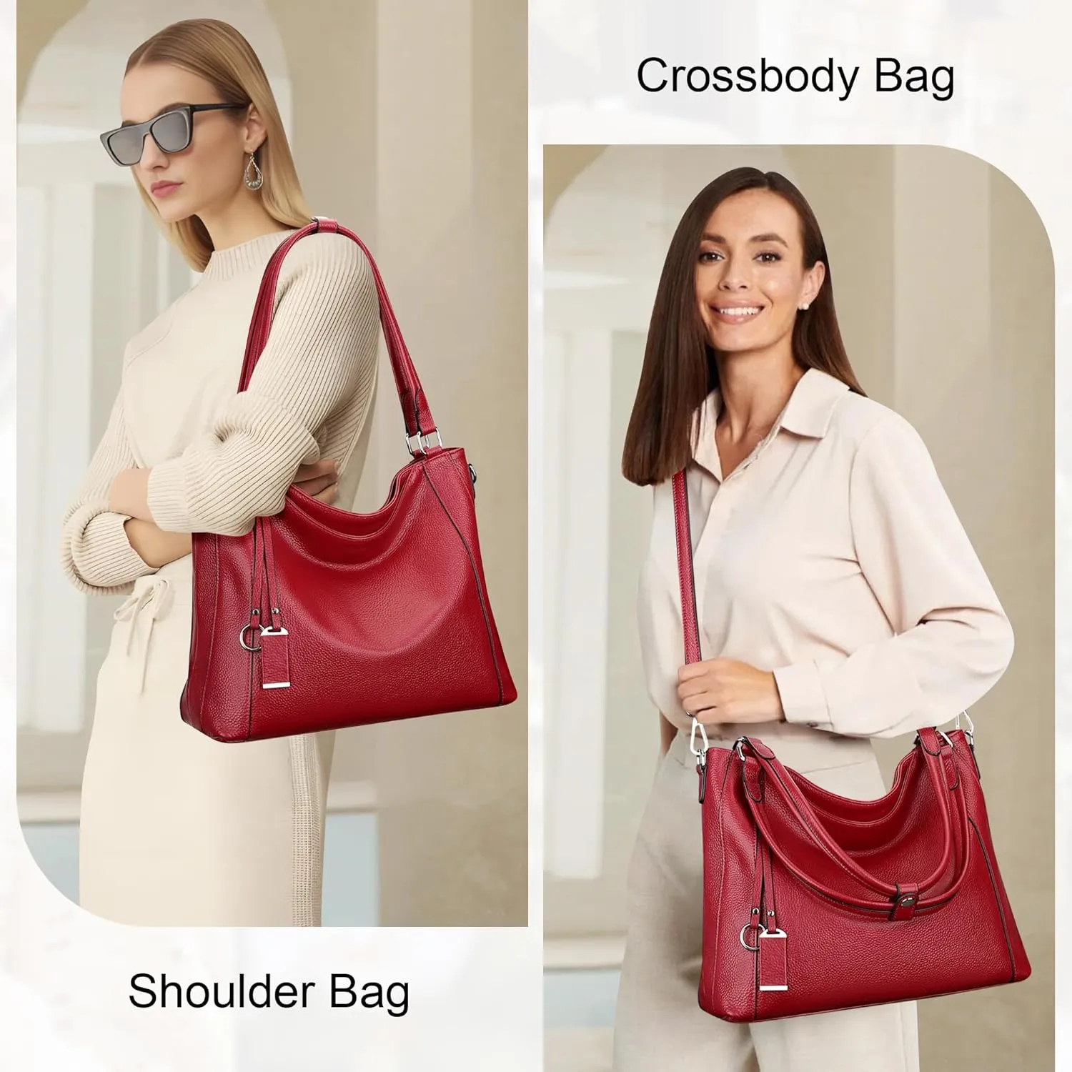 Over Earth Soft Leather Handbags for Women Shoulder Hobo Bag Large Tote Crossbody Bags