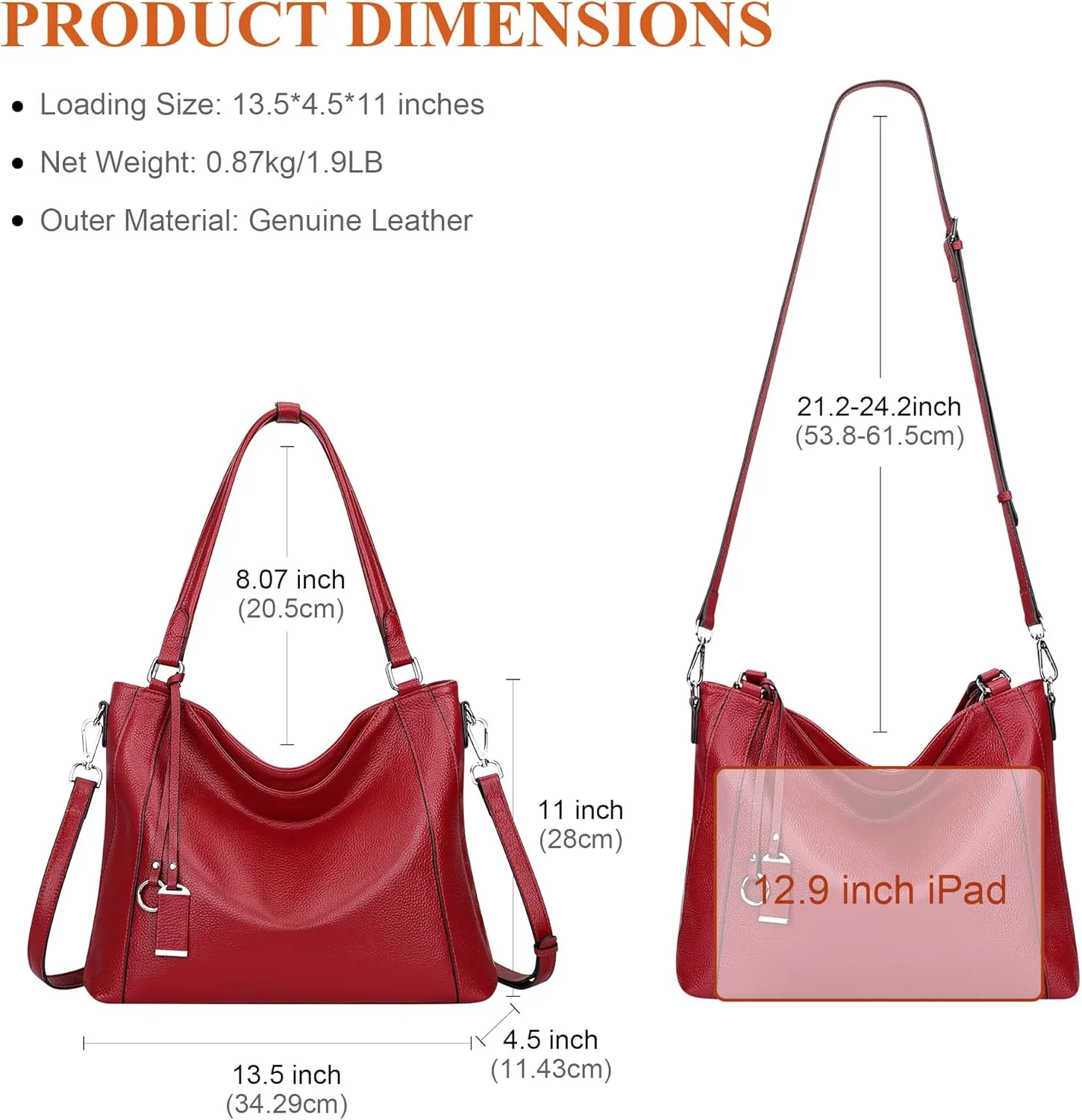 Over Earth Soft Leather Handbags for Women Shoulder Hobo Bag Large Tote Crossbody Bags