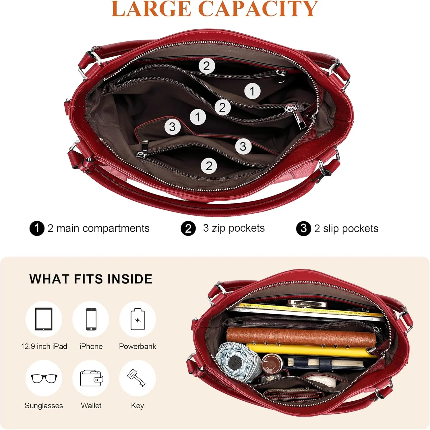 Over Earth Soft Leather Handbags for Women Shoulder Hobo Bag Large Tote Crossbody Bags