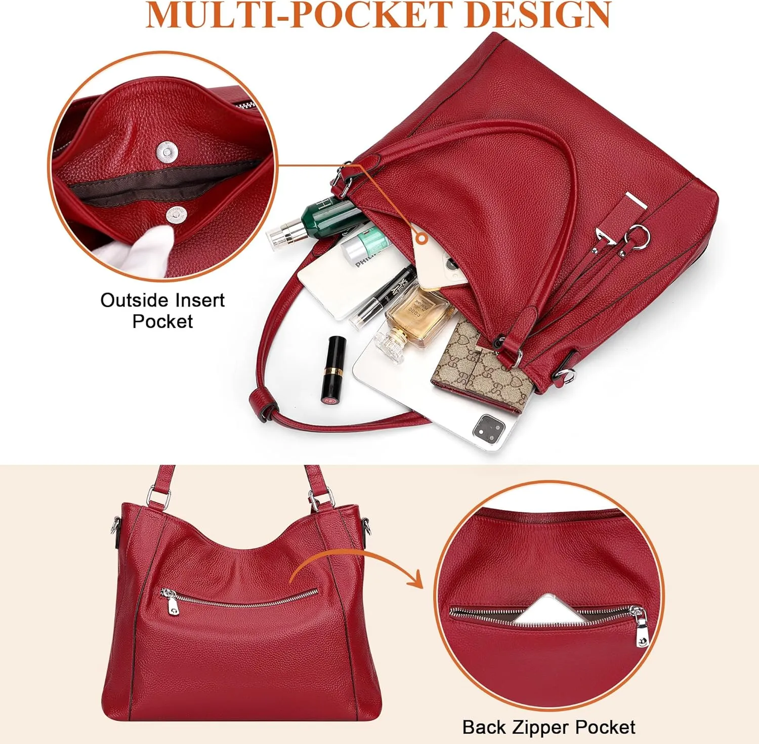 Over Earth Soft Leather Handbags for Women Shoulder Hobo Bag Large Tote Crossbody Bags