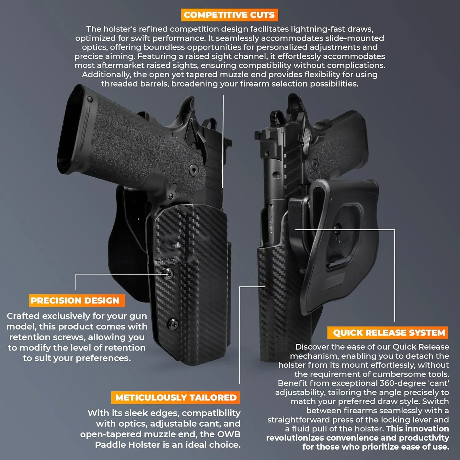 OWB Quick Detach Paddle - Outside The Waistband Holster - fits Shadow Systems DR920L Elite