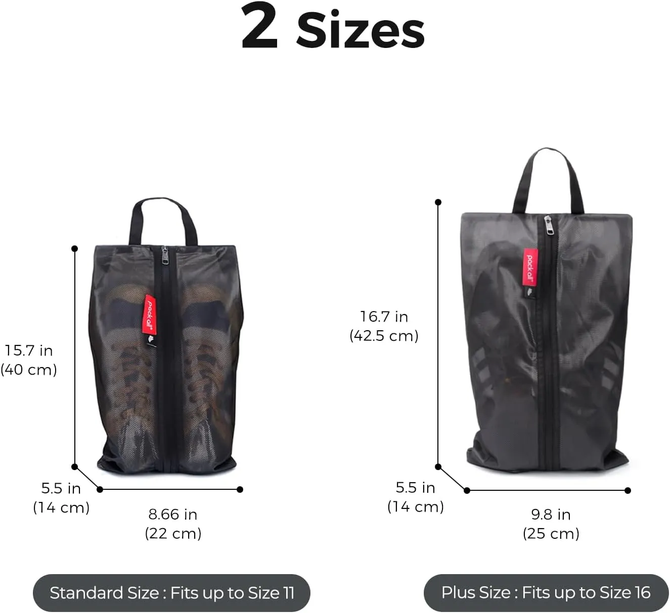 pack all Plus-Sized Shoe Bag for Travel, Water-Resistant Shoe Pouch for Gym, Odor-Resistant Soccer Cleats Bag for Sport (Dual Pocket Version)