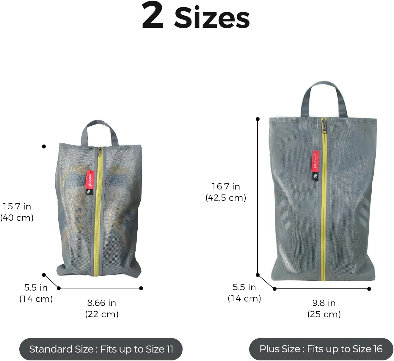 pack all Plus-Sized Shoe Bag for Travel, Water-Resistant Shoe Pouch for Gym, Odor-Resistant Soccer Cleats Bag for Sport (Dual Pocket Version)