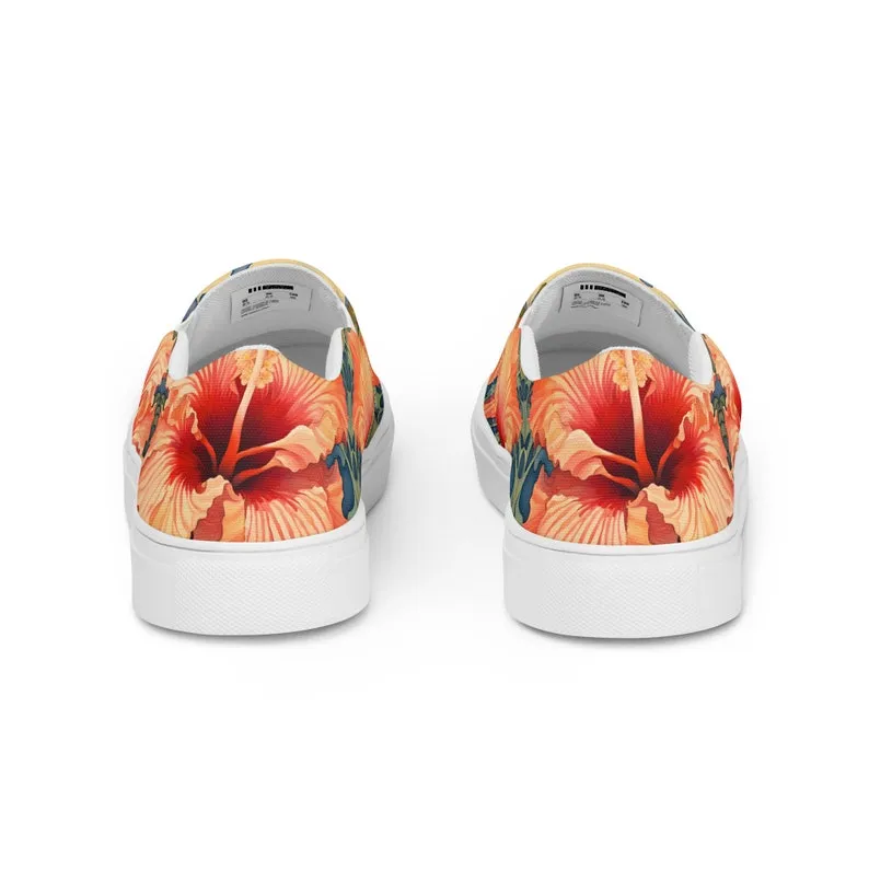 Painted Hibiscus Women’s Slip-on Canvas Shoes