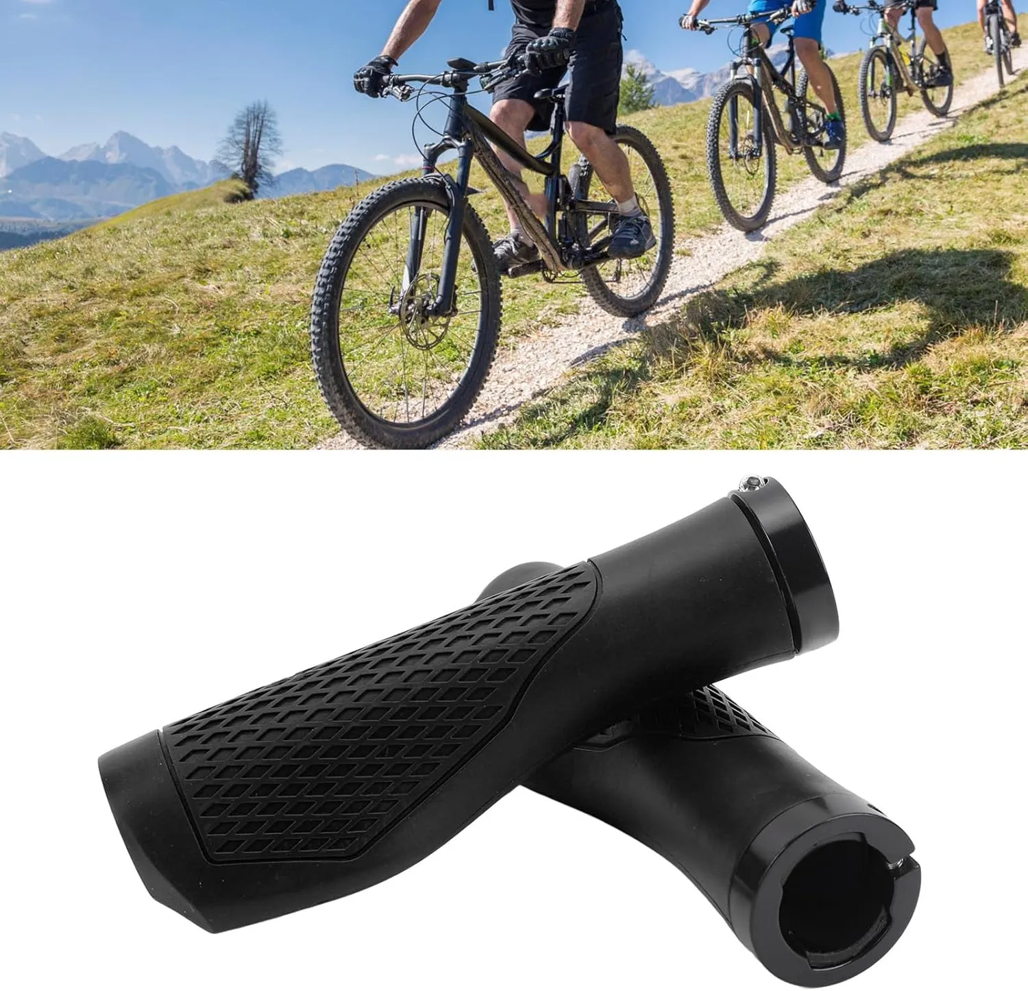 Pair of Cycling Handlebar Grips Rubber Anti Slip Shock Absorbing Ergonomic Cycle Locking Handle Grips