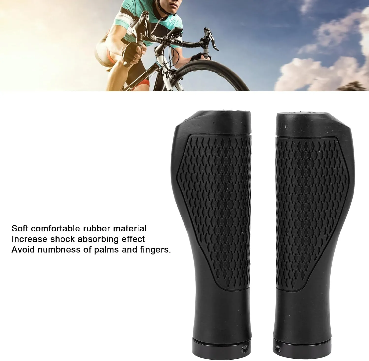 Pair of Cycling Handlebar Grips Rubber Anti Slip Shock Absorbing Ergonomic Cycle Locking Handle Grips
