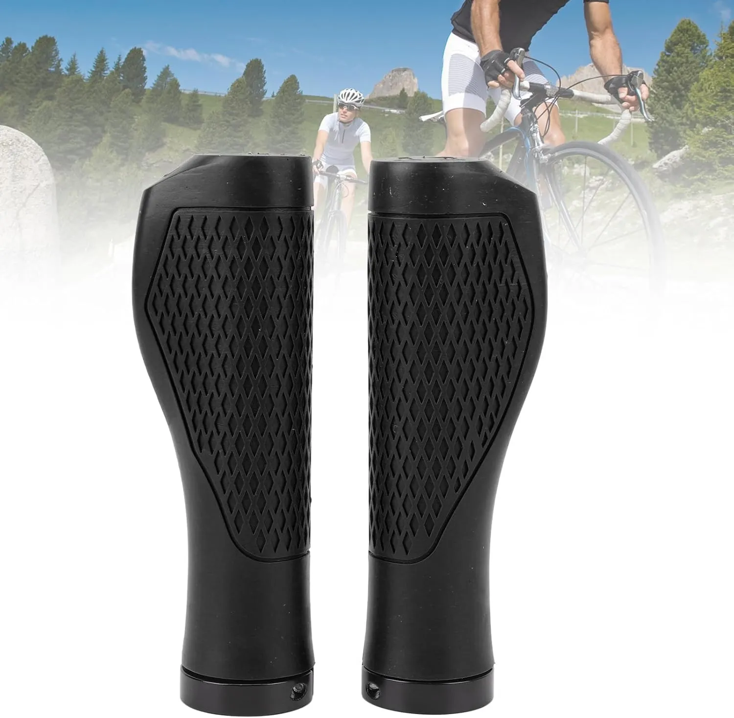 Pair of Cycling Handlebar Grips Rubber Anti Slip Shock Absorbing Ergonomic Cycle Locking Handle Grips