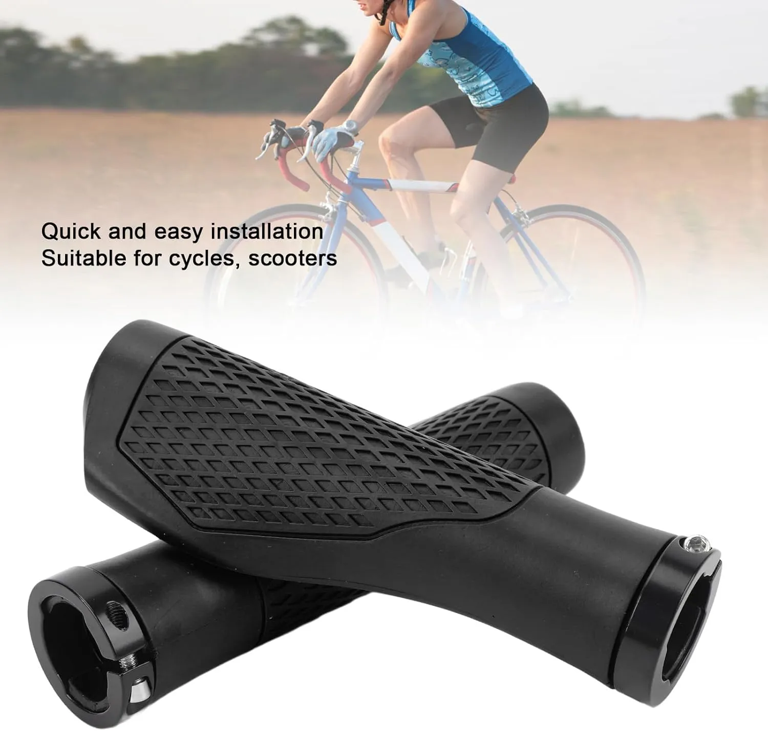 Pair of Cycling Handlebar Grips Rubber Anti Slip Shock Absorbing Ergonomic Cycle Locking Handle Grips