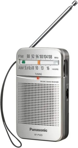 Panasonic Pocket FM/AM Portable Radio with Digital Tuner, Large Dial, Easy to See Fluorescent Pointer, Clear Sound, for Off-the Grid Trips, Blackouts, Battery Powered- RF-P50D