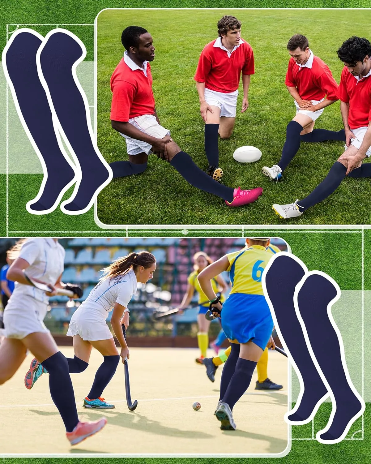 Panitay 2 Pairs High Football Socks Sport Multiple Sizes over the Knee Baseball Socks Extra Long for Boys Girls Women Men