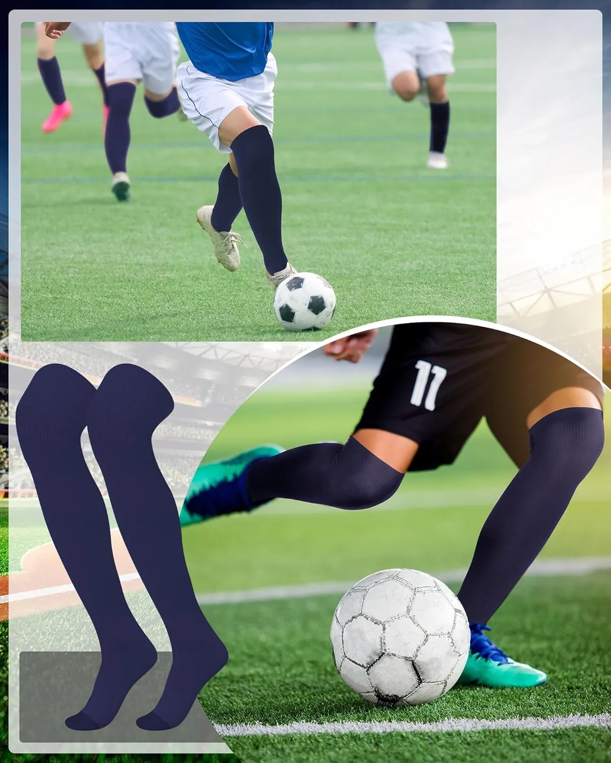 Panitay 2 Pairs High Football Socks Sport Multiple Sizes over the Knee Baseball Socks Extra Long for Boys Girls Women Men