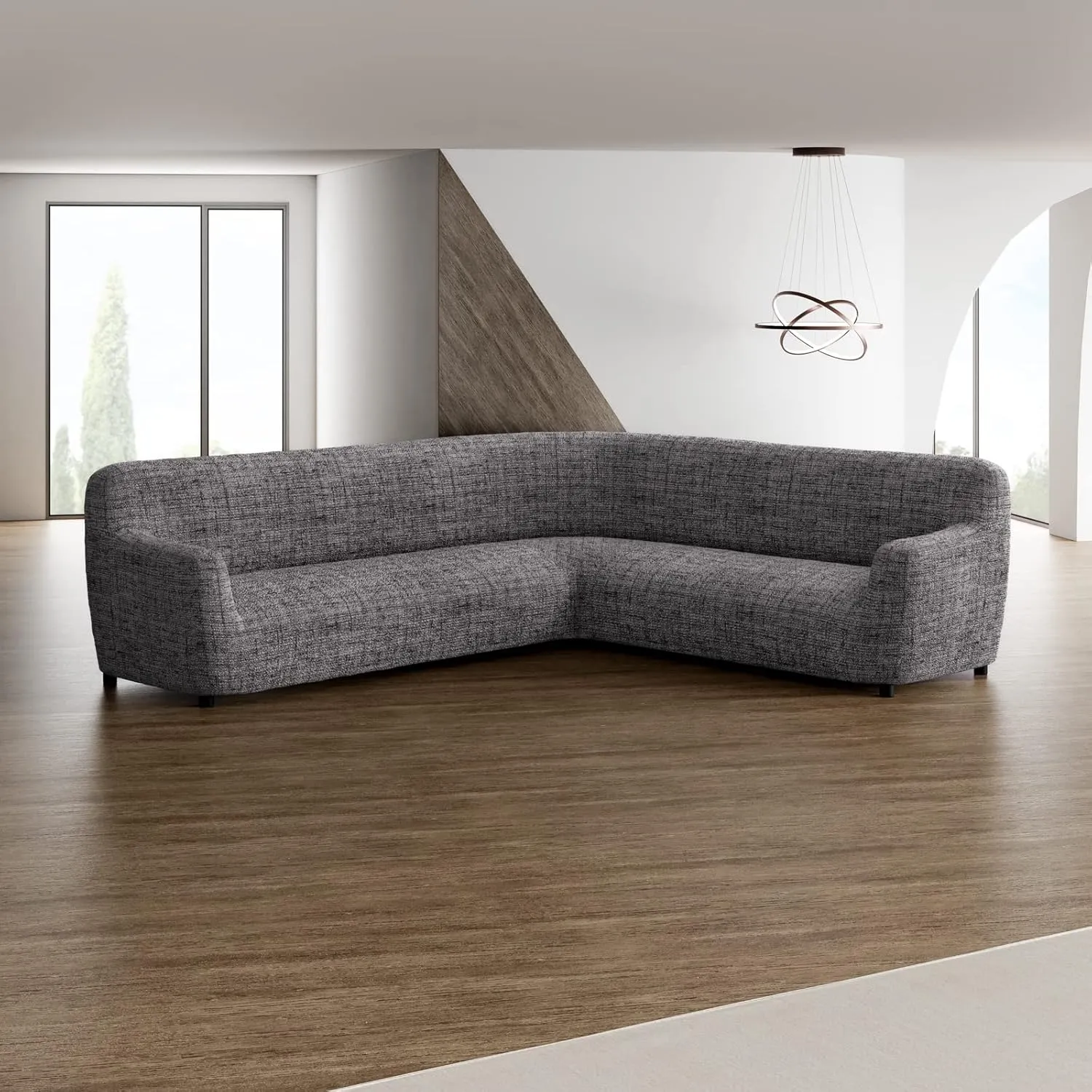 PAULATO BY GA.I.CO. Corner Sectional Couch Cover - Extra Large L-Shape Couch Slipcover - Washable Printed Sofa Covers - 1-Piece Form Fit Protector - Microfibra Print - Vittoria Grey (Corner Sofa)