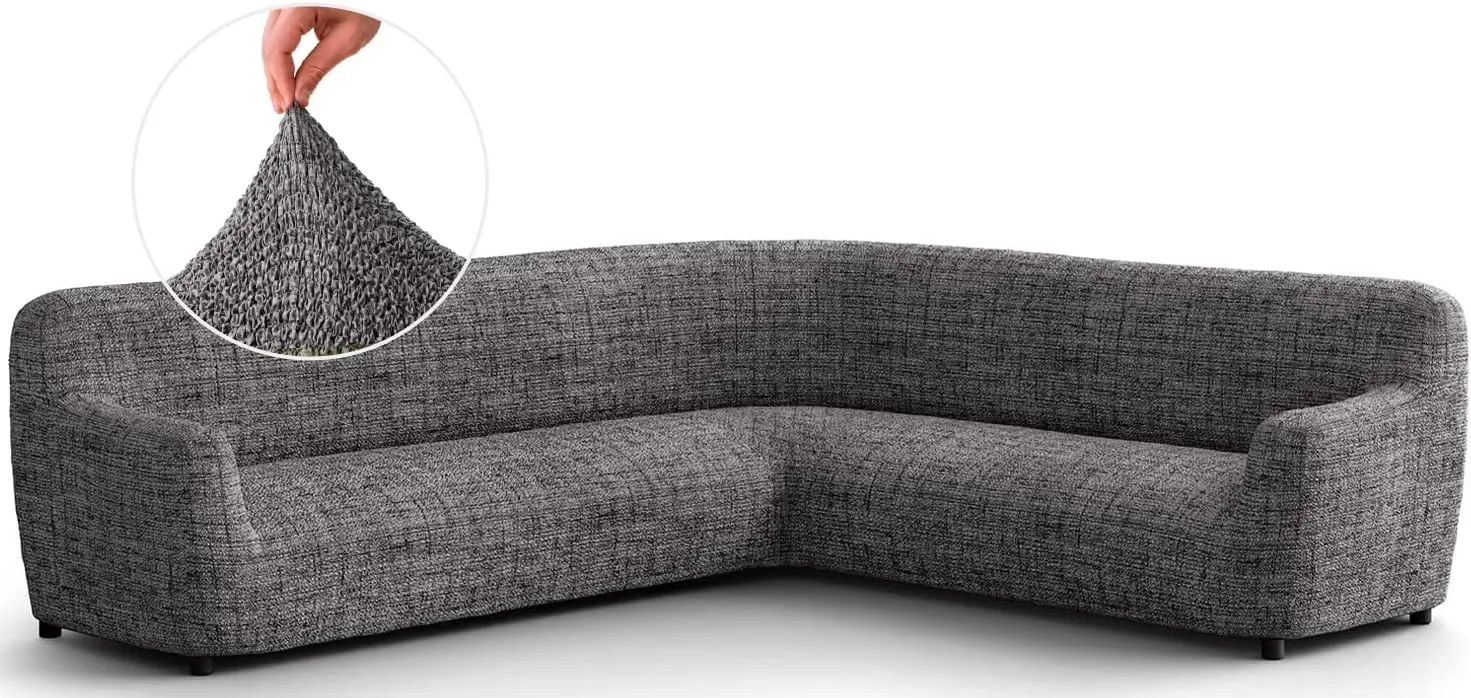 PAULATO BY GA.I.CO. Corner Sectional Couch Cover - Extra Large L-Shape Couch Slipcover - Washable Printed Sofa Covers - 1-Piece Form Fit Protector - Microfibra Print - Vittoria Grey (Corner Sofa)