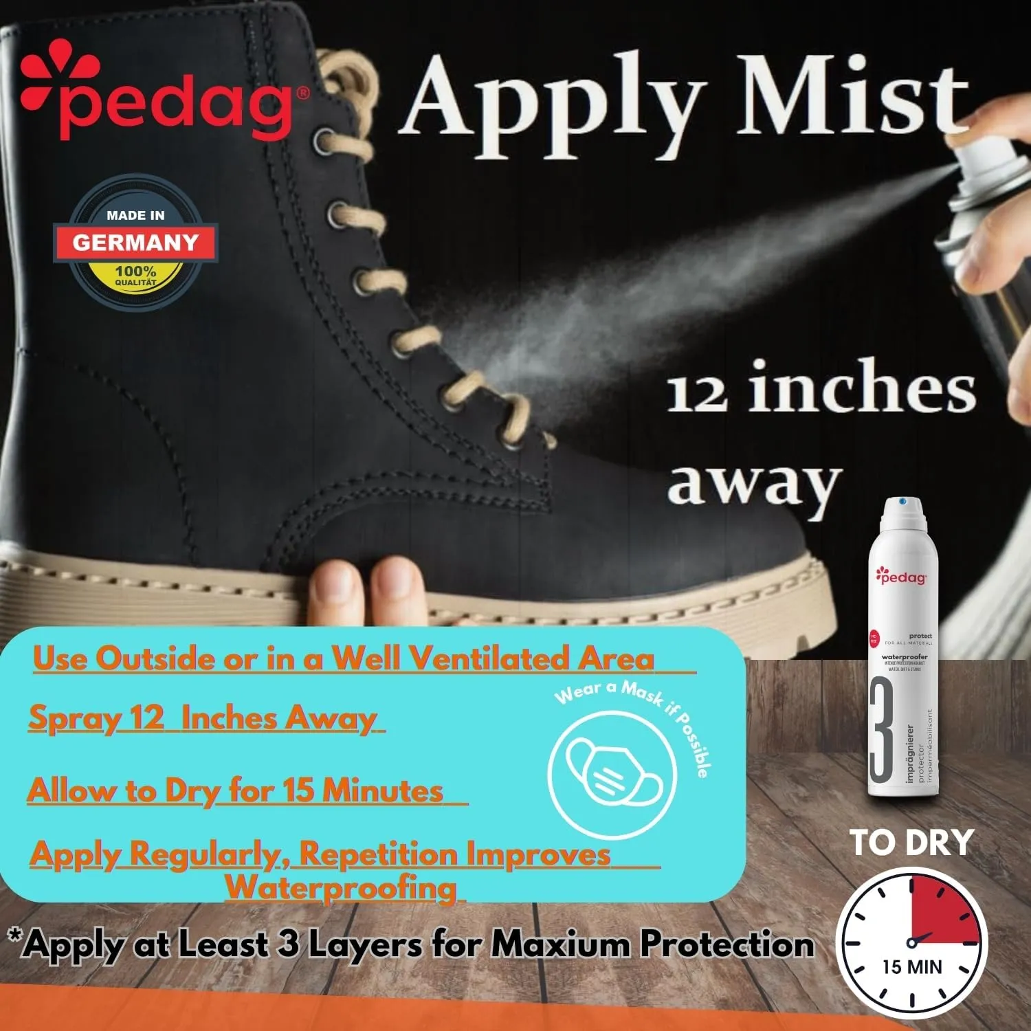 Pedag PFAS-Free Waterproofer | German Made | Heavy Duty Waterproof and Stain Repellent | Canvas & Fabric Spray Protector | Waterproofing Spray and Guard for Boots, Shoes, Tents, Hats, Jackets | 1 Can