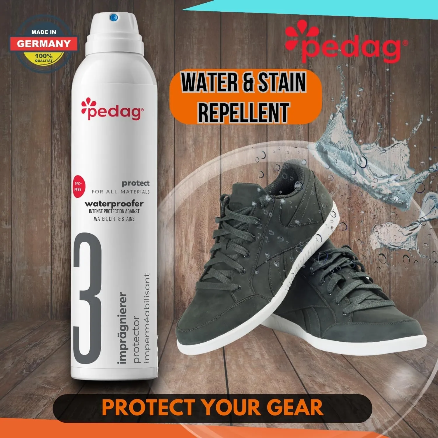 Pedag PFAS-Free Waterproofer | German Made | Heavy Duty Waterproof and Stain Repellent | Canvas & Fabric Spray Protector | Waterproofing Spray and Guard for Boots, Shoes, Tents, Hats, Jackets | 1 Can