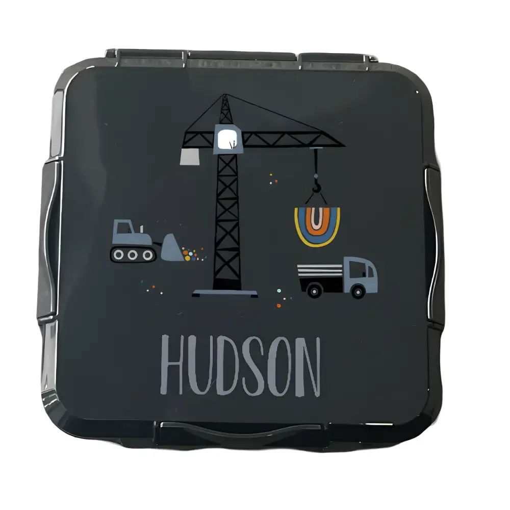Personalised Black Lunch Box - Construction