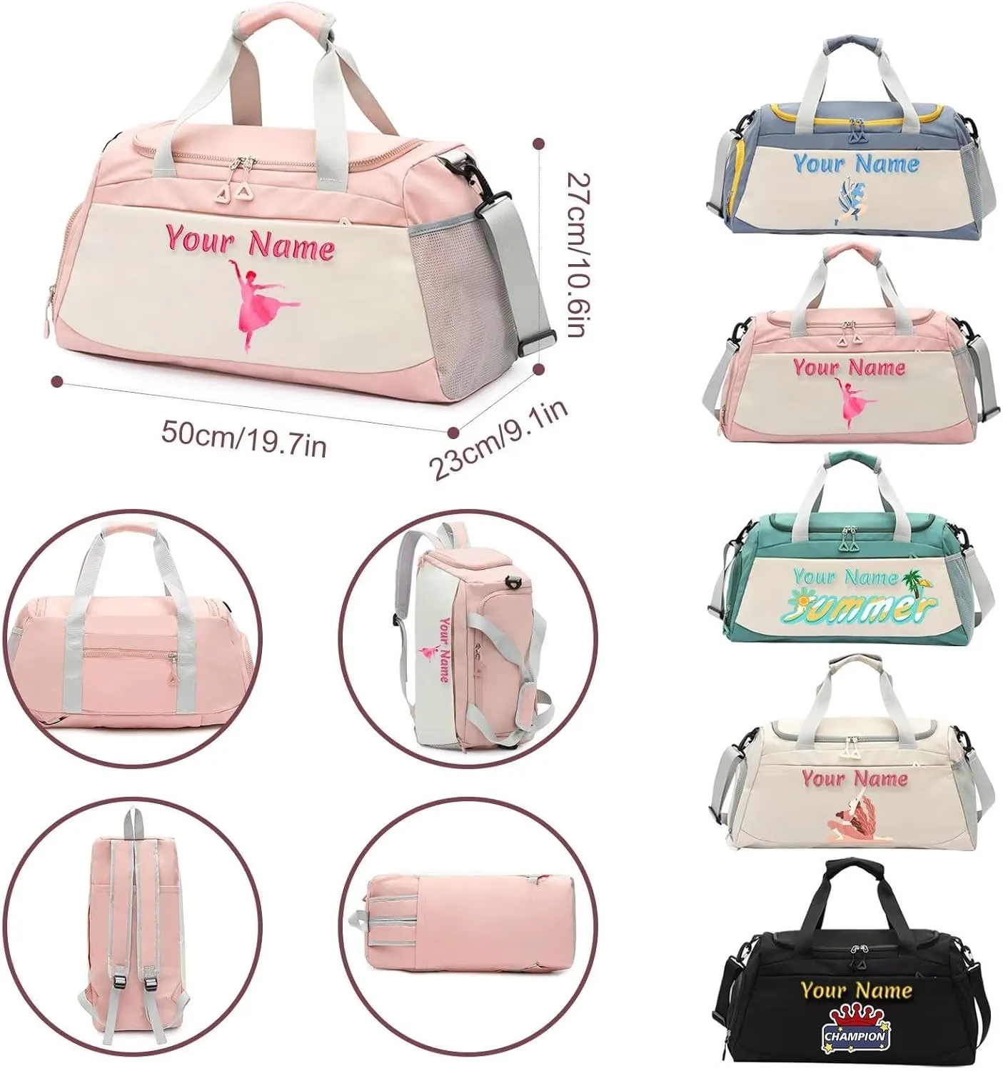 Personalized Custom Sports Gym Bag - Wet & Dry Compartment, Shoe Storage, Travel & Overnight Bag for Men & Women