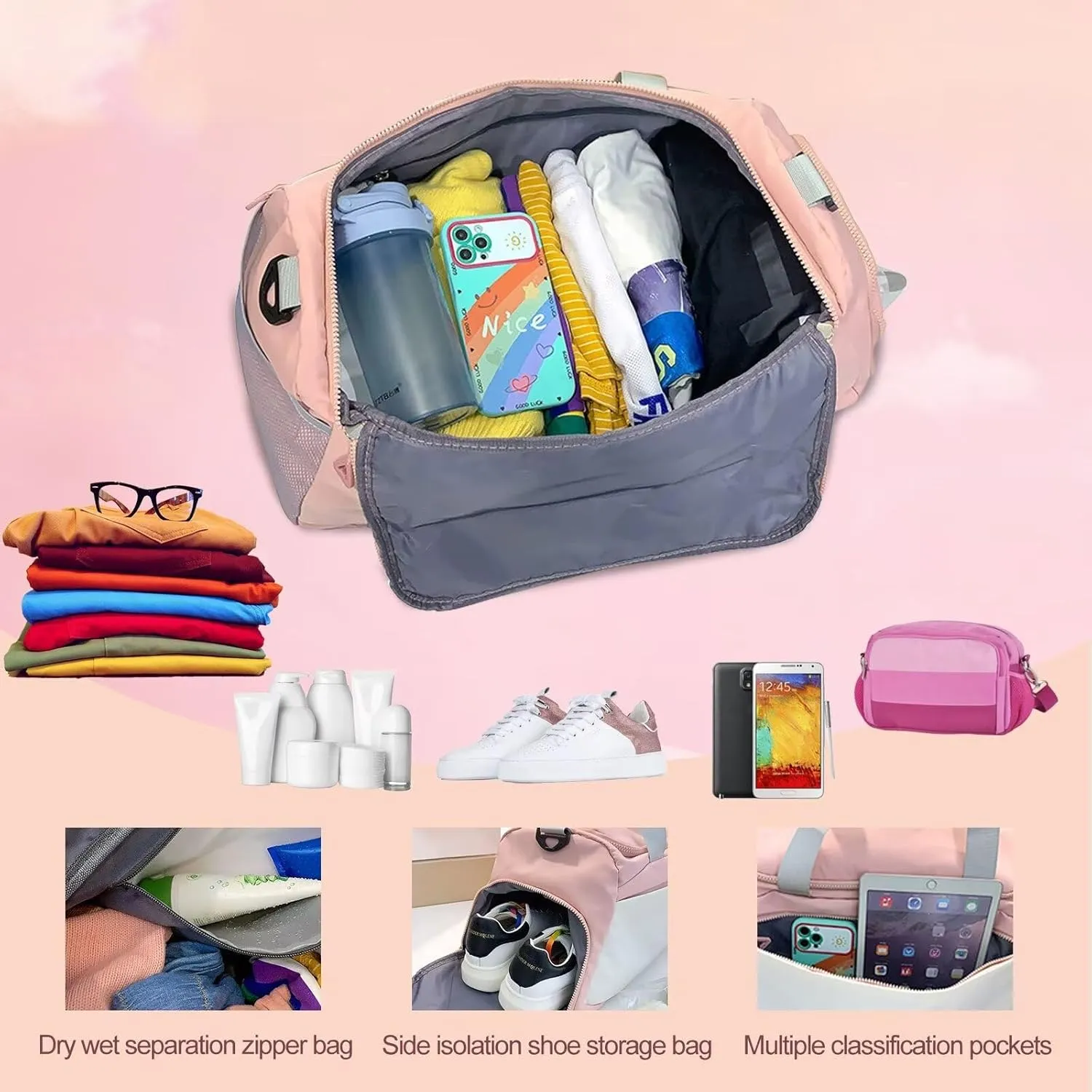 Personalized Custom Sports Gym Bag - Wet & Dry Compartment, Shoe Storage, Travel & Overnight Bag for Men & Women