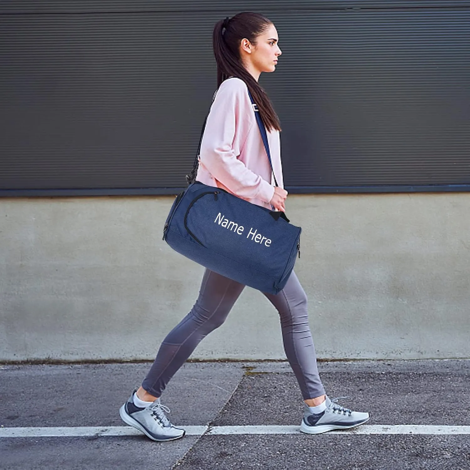 Personalized Duffel Bag, Custom Embroidered Gym Bag, Gym Bag with Shoe Compartment & Wet Dry Pockets, Sports Gym Travel Bag for Women & Men (Gray, L)