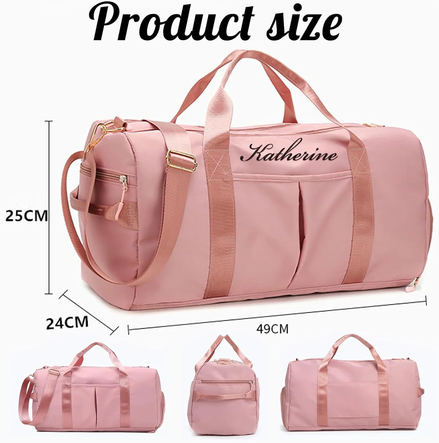 Personalized Duffle Bag Custom Name Text Embroidered Sport Gym Travel Bags, Dry Wet Separated Weekender Bag, Overnight Bag, Travel Bag with Wet Dry Pockets & Shoe Compartment