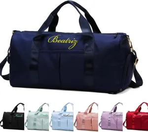 Personalized Duffle Bag Custom Name Text Embroidered Sport Gym Travel Bags, Dry Wet Separated Weekender Bag, Overnight Bag, Travel Bag with Wet Dry Pockets & Shoe Compartment