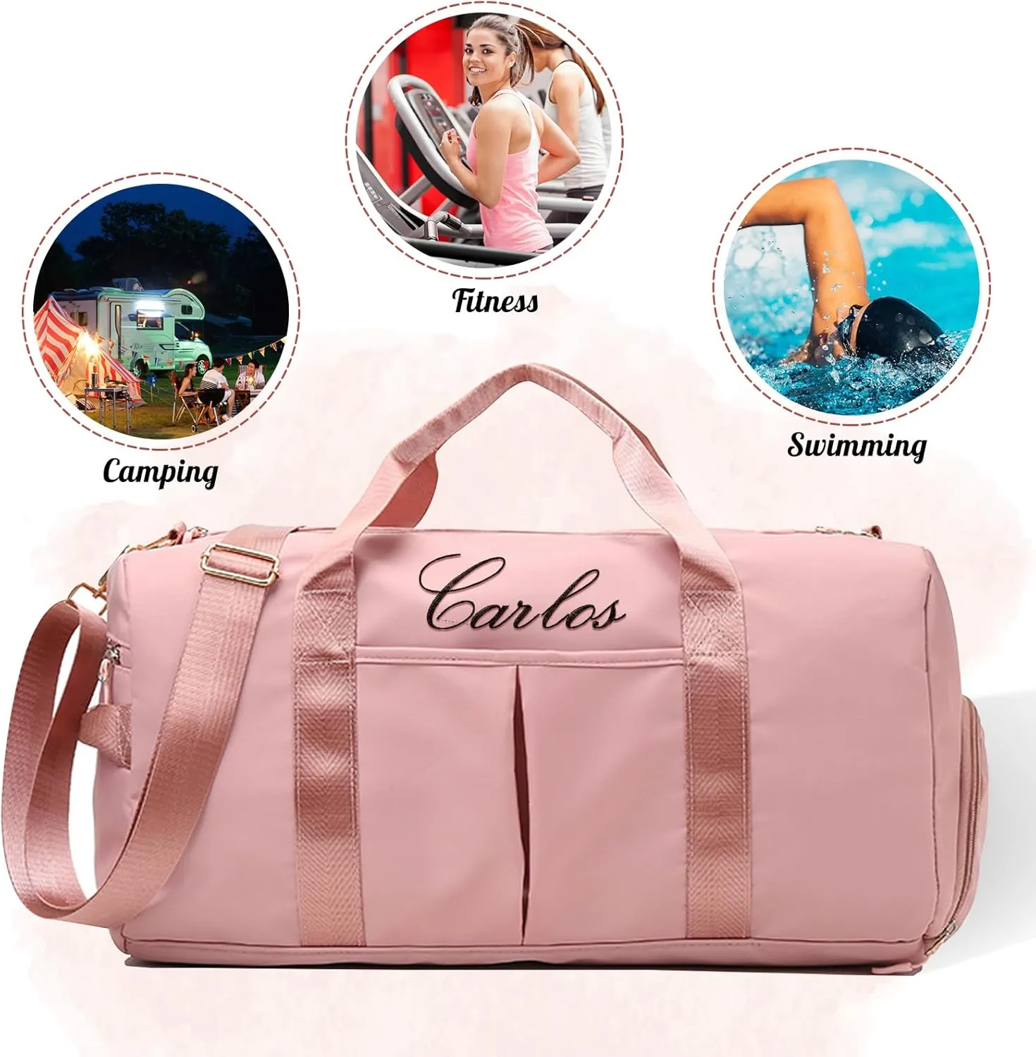 Personalized Duffle Bag Custom Name Text Embroidered Sport Gym Travel Bags, Dry Wet Separated Weekender Bag, Overnight Bag, Travel Bag with Wet Dry Pockets & Shoe Compartment