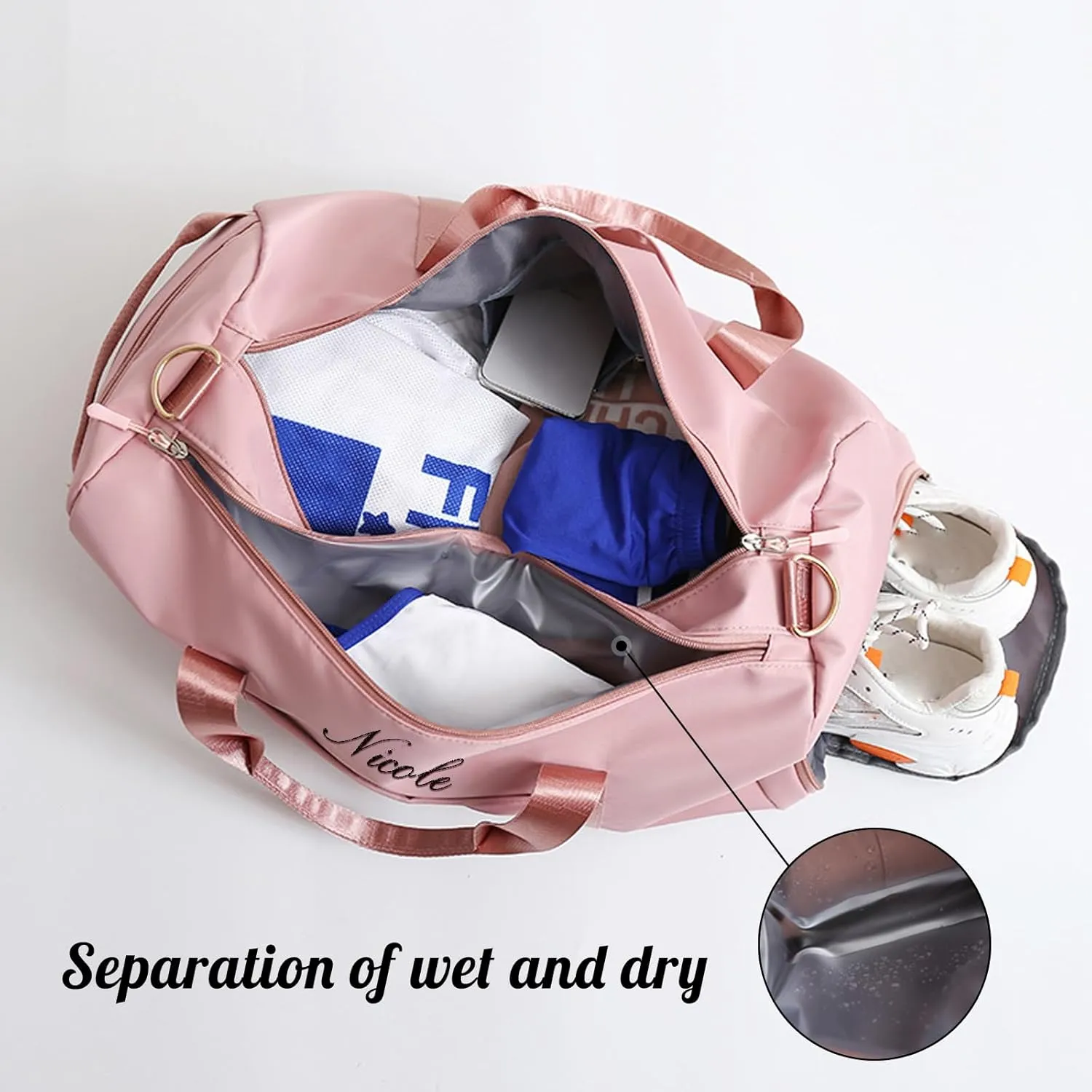 Personalized Duffle Bag Custom Name Text Embroidered Sport Gym Travel Bags, Dry Wet Separated Weekender Bag, Overnight Bag, Travel Bag with Wet Dry Pockets & Shoe Compartment