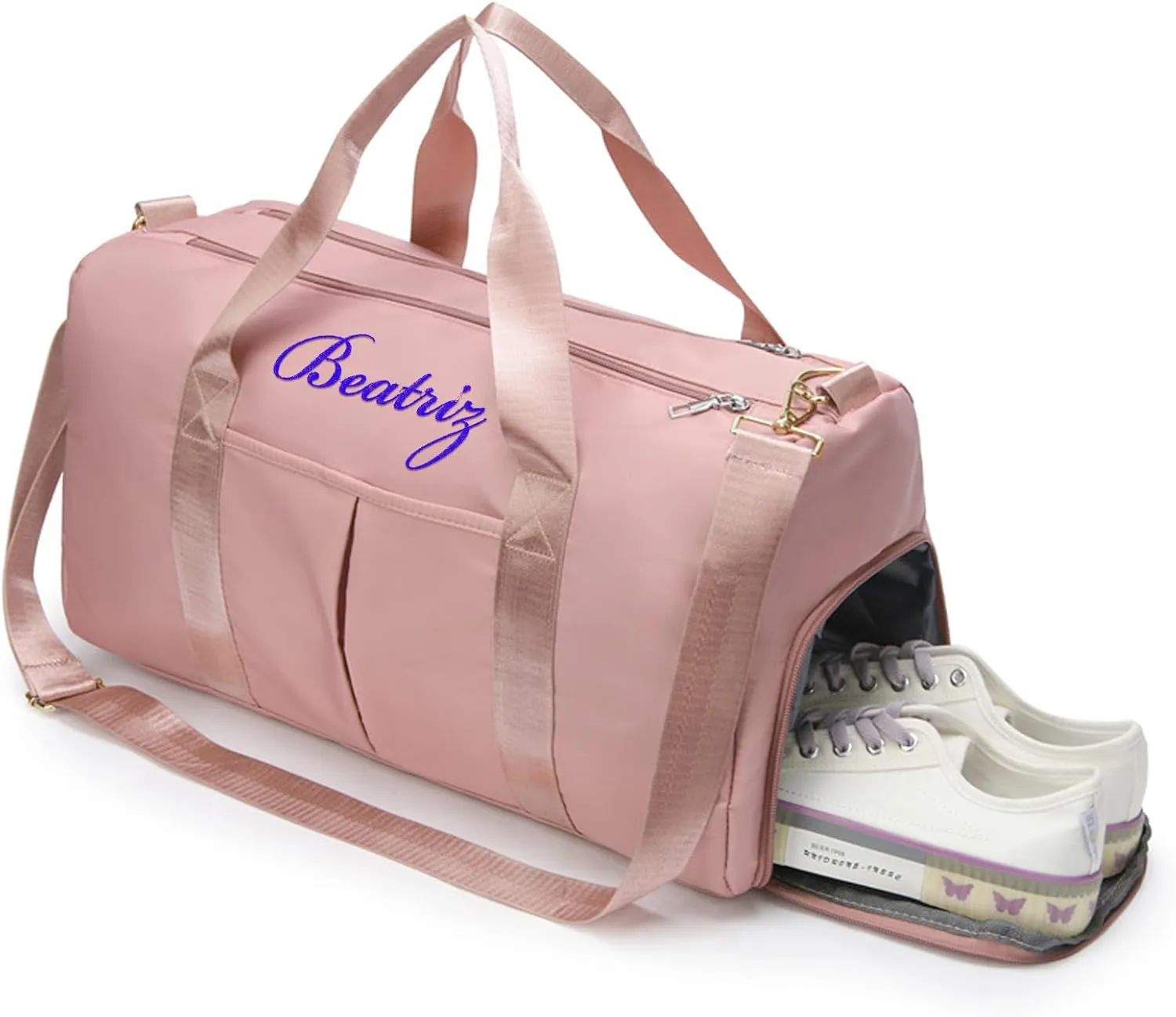 Personalized Duffle Bag Custom Name Text Embroidered Sport Gym Travel Bags, Dry Wet Separated Weekender Bag, Overnight Bag, Travel Bag with Wet Dry Pockets & Shoe Compartment