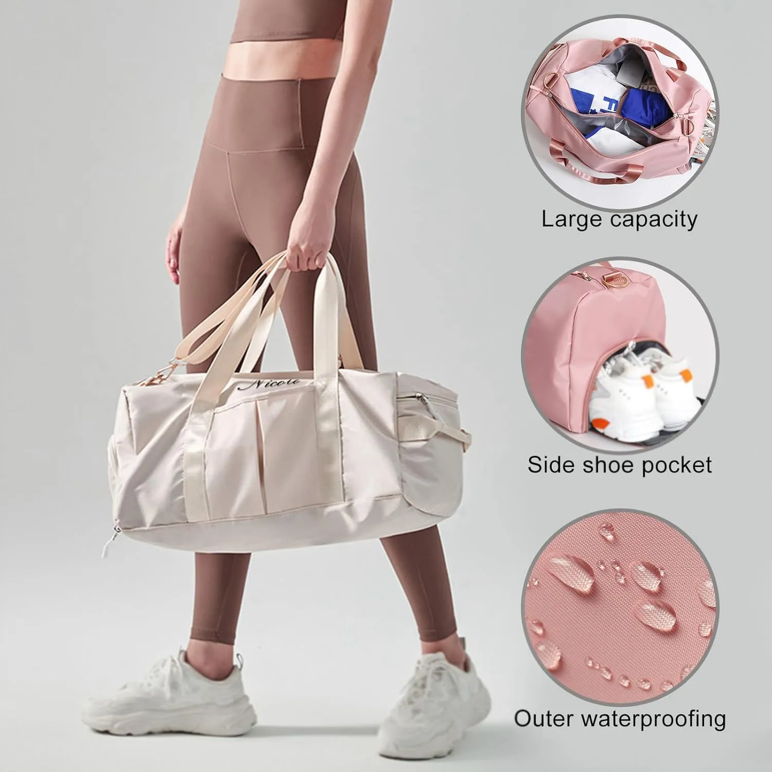 Personalized Duffle Bag Custom Name Text Embroidered Sport Gym Travel Bags, Dry Wet Separated Weekender Bag, Overnight Bag, Travel Bag with Wet Dry Pockets & Shoe Compartment