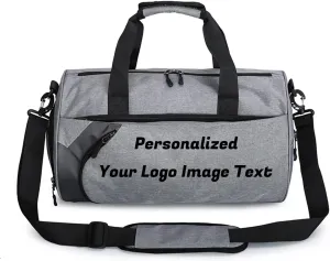 Personalized Duffle Bag for Women Men with Shoes Compartment Dry and Wet Space Individual Custom Gym Bags with Picture Text (Grey, Medium)