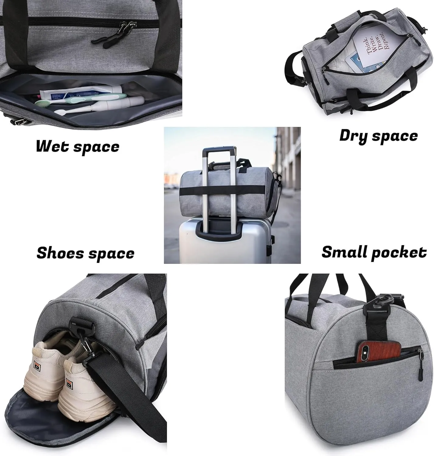 Personalized Duffle Bag for Women Men with Shoes Compartment Dry and Wet Space Individual Custom Gym Bags with Picture Text (Grey, Medium)