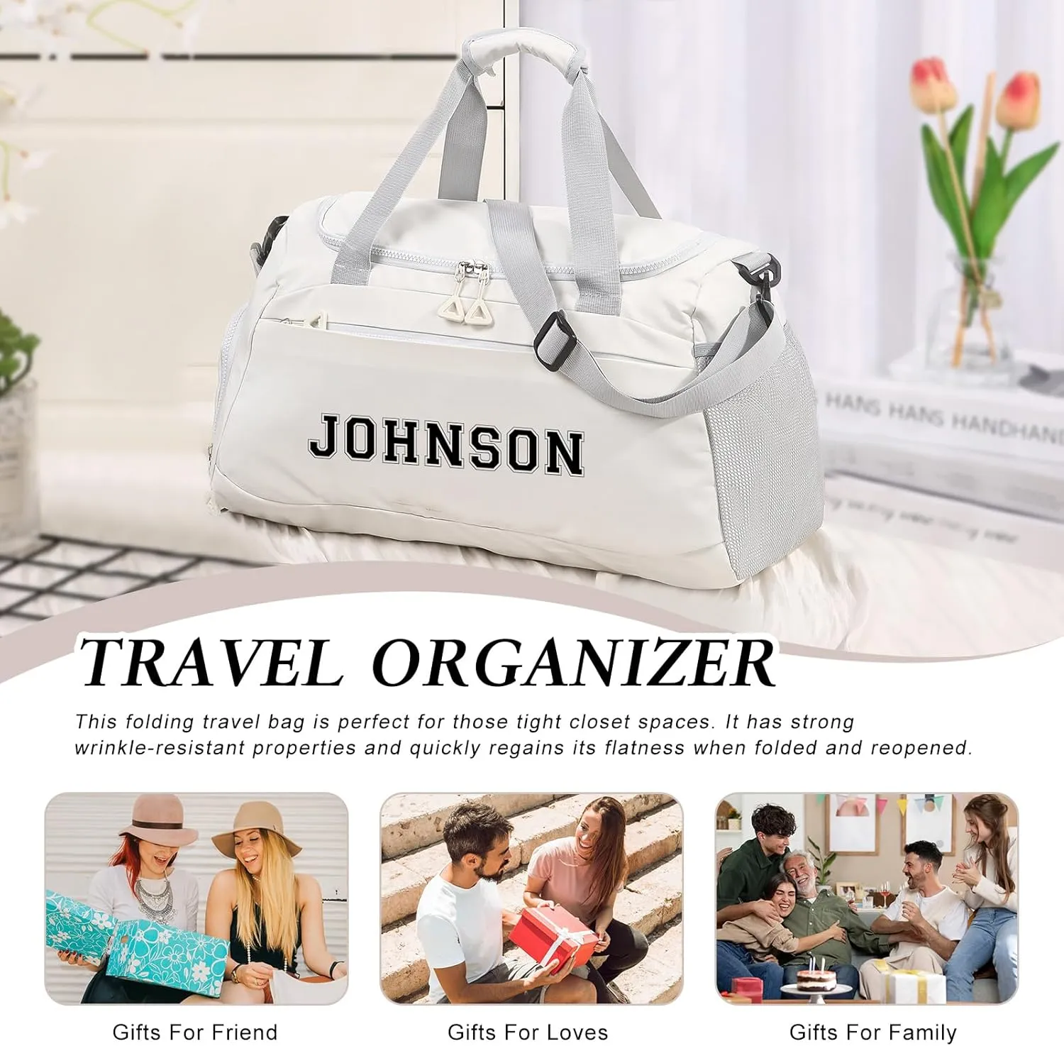 Personalized Duffle Bags for Women - Custom Name Sports Gym Bag with Wet Dry Pockets & Shoe Compartment, Travel Bags for Women Men