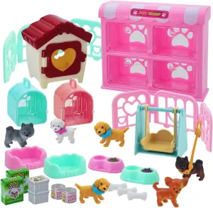 Pet Pretend Play Toys, 35Pcs Dog Figures Playset Toys for Kids Realistic Detailed Dog Care Center with Accessories Toy Sets Educational Gifts for Kids Toddlers Girls Boys