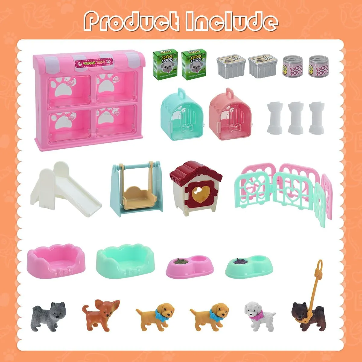 Pet Pretend Play Toys, 35Pcs Dog Figures Playset Toys for Kids Realistic Detailed Dog Care Center with Accessories Toy Sets Educational Gifts for Kids Toddlers Girls Boys