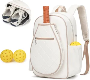 Pickleball Bag, Quilted Pickleball Backpack with Shoe Compartment & Waterproof Pocket, Pickle Ball Paddle Bag Fits 2 to 4 Paddles for Women and Men
