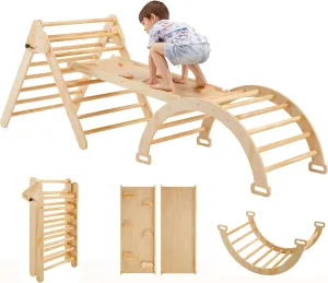 Pikler Triangle Set, 5 in 1 Montessori Climbing Set, Wooden Pikler Climbing Set Indoor Jungle Gym for Kids Ages 1-3, Arch and Foldable Climbing Pikler Triangle, Climbing Toys